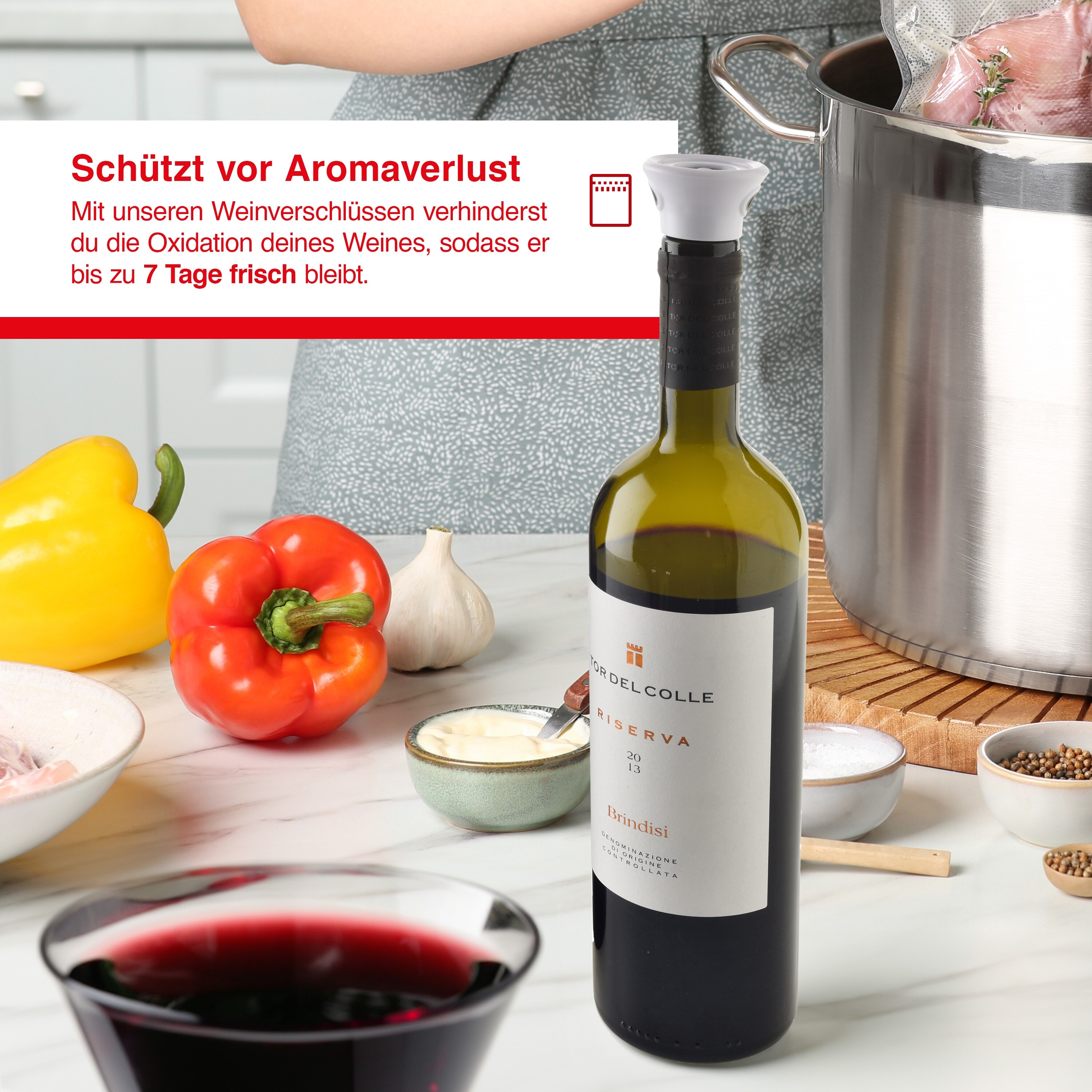 Solis Vakuum-Weinflaschenverschlüsse, 2 Stück, inkl. Schlauchanschluss
