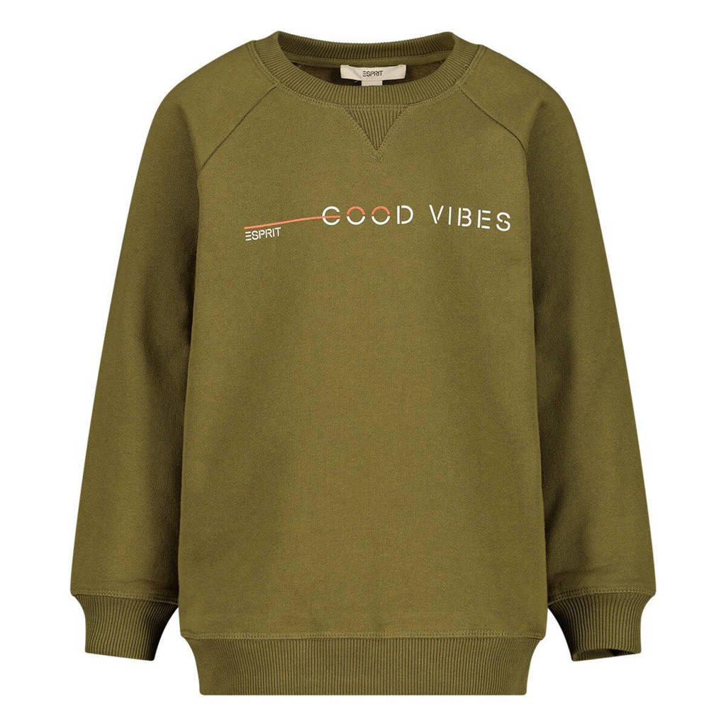 ESPRIT sweater met tekst olijfgroen