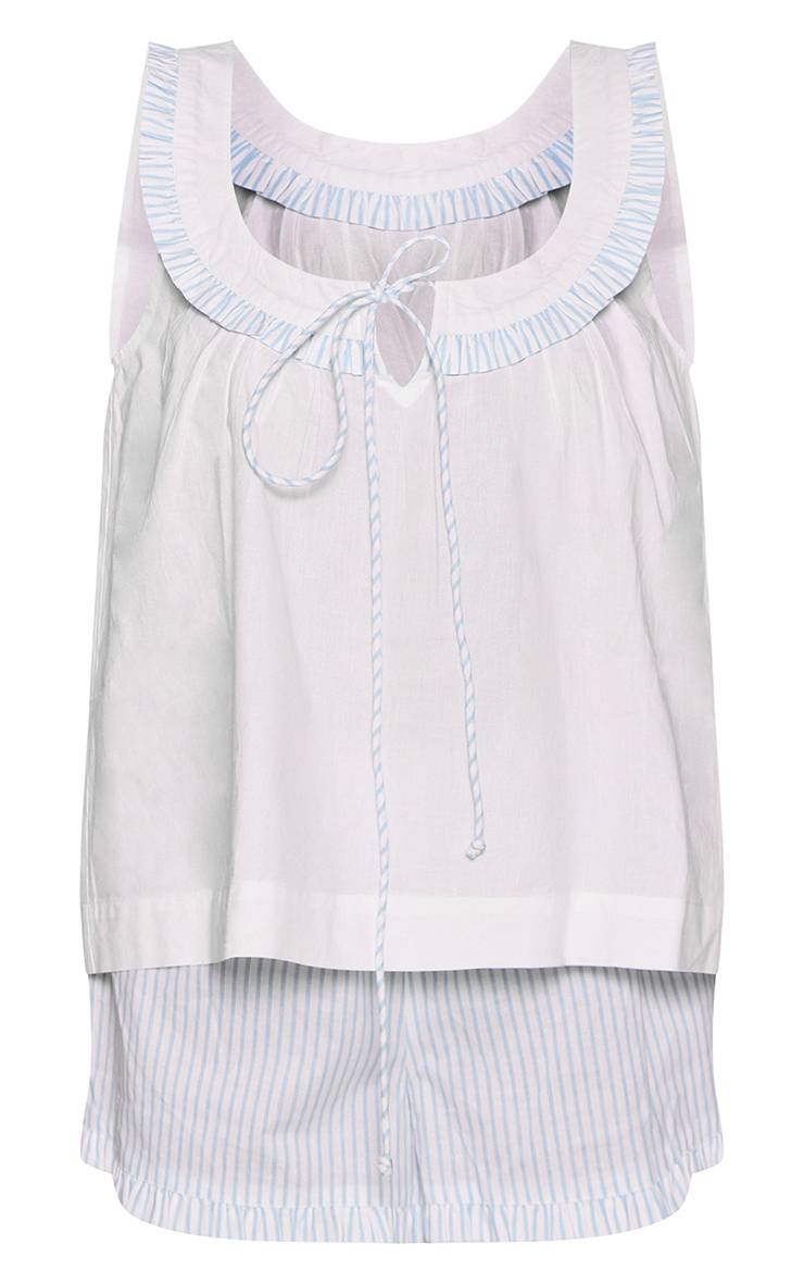 Bleu Layette Haut De Pyjama Caraco À Rayures Avec Nœud Et Volants & Short