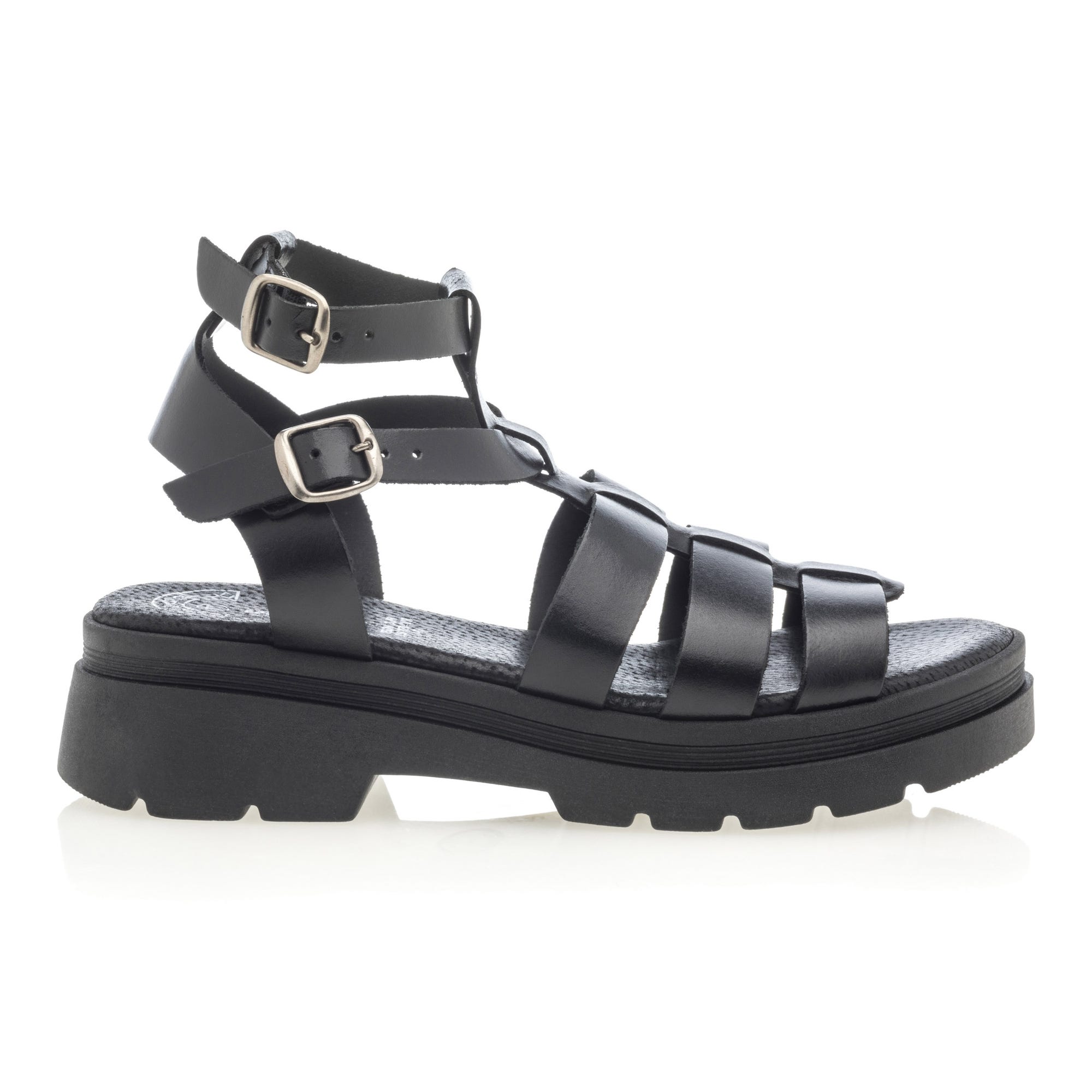 Sandales à talon compensé Femme en cuir noir