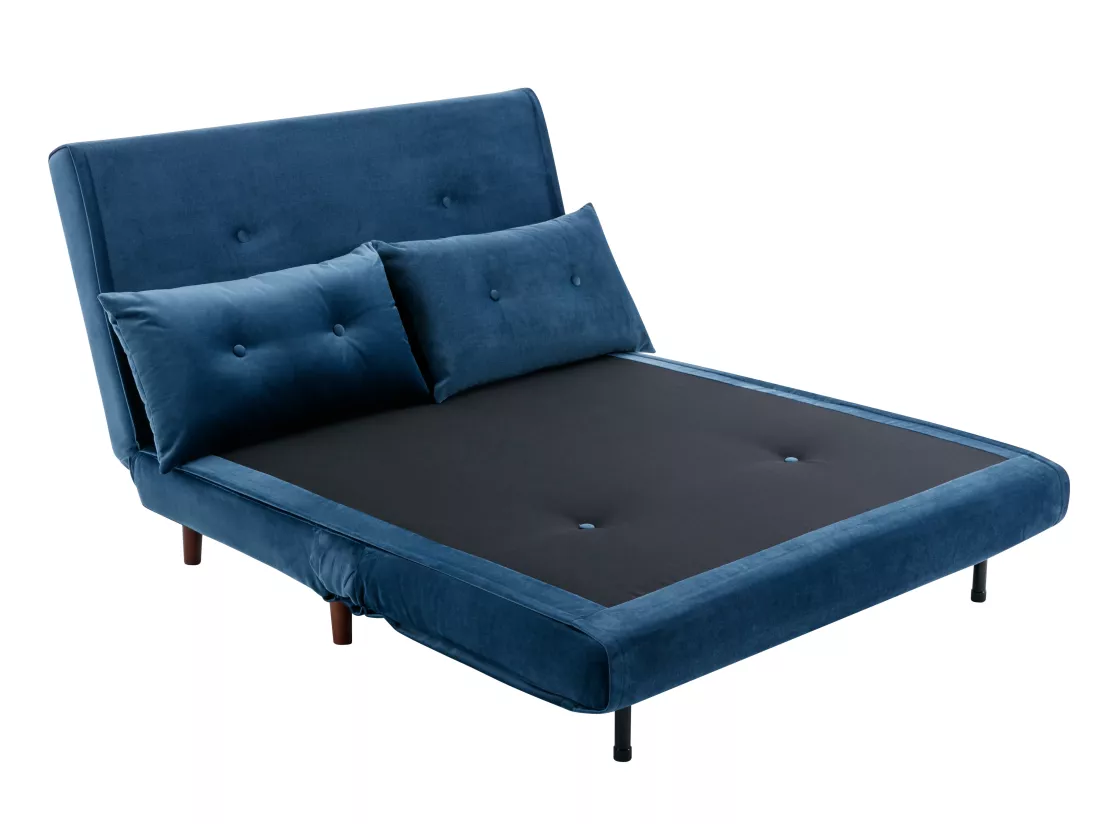 Canapé 2 places convertible en velours bleu nuit URIBIA