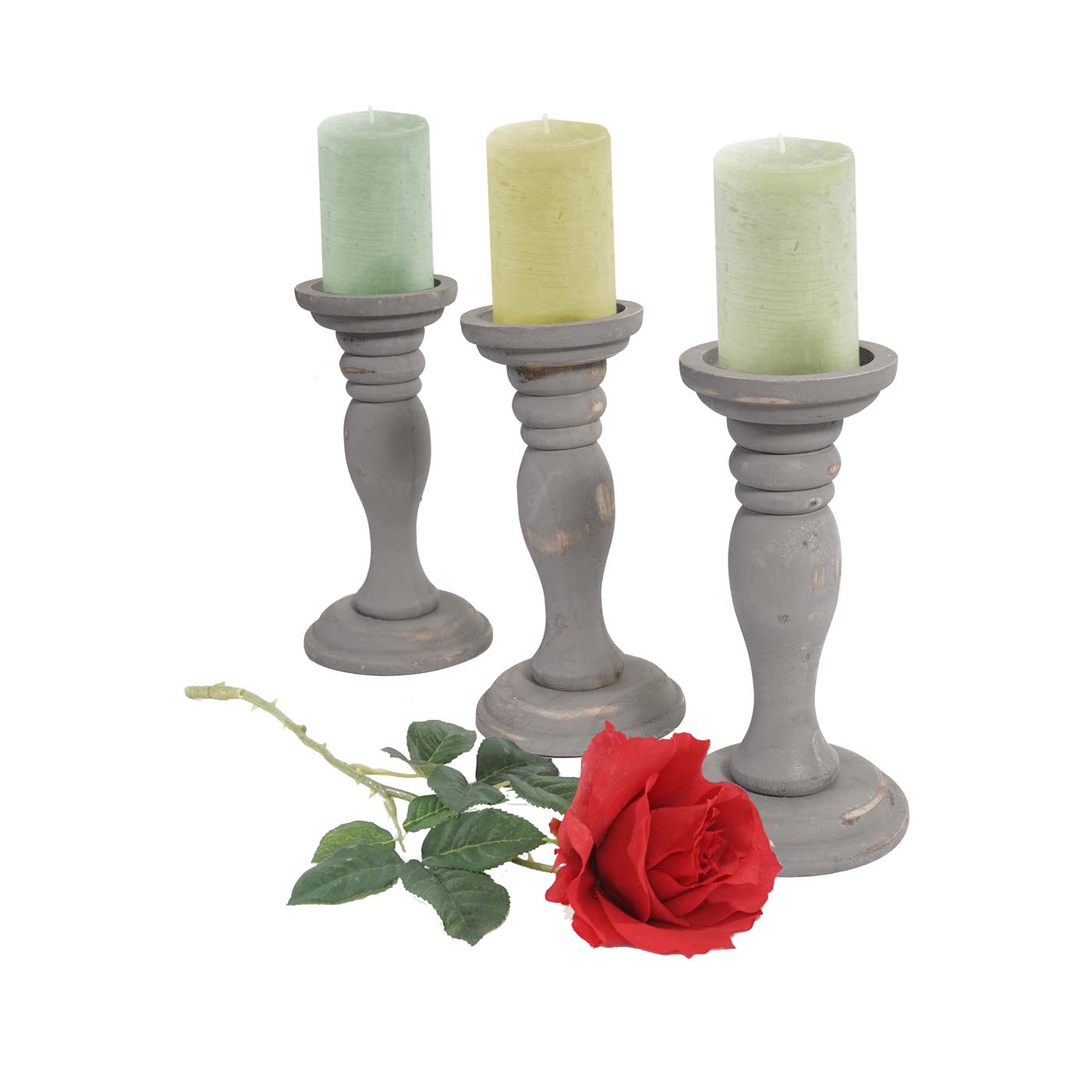 3er Set Kerzenständer H361, Kerzenhalter, Shabby-Look Vintage Höhe 24cm ~ grau