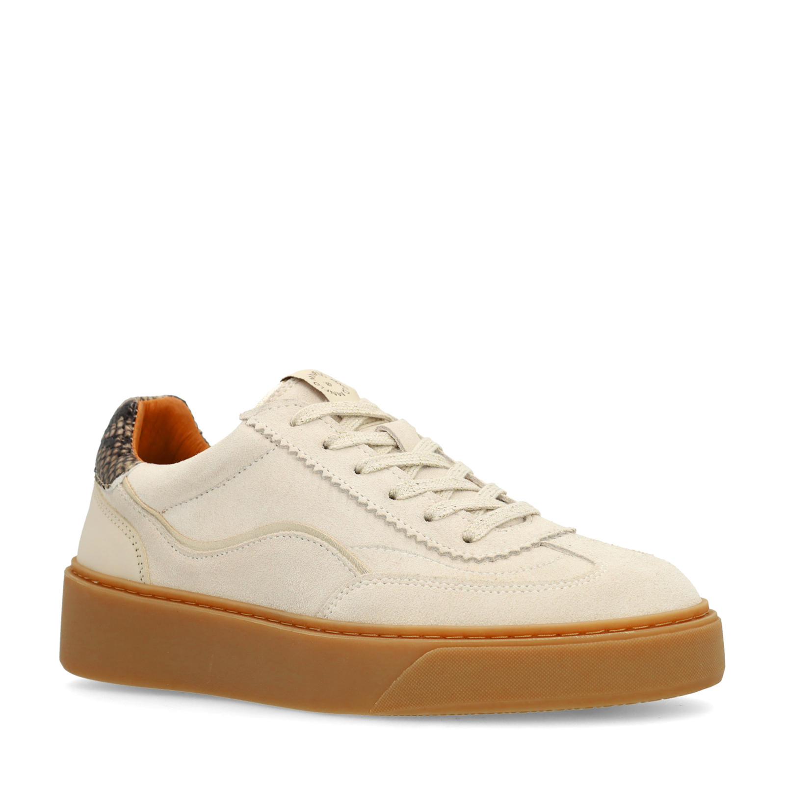 Beige suède sneakers met snake detail
