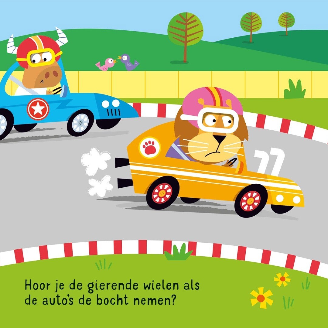 Uitgeverij usborne geluidenboek rijden in een raceauto!