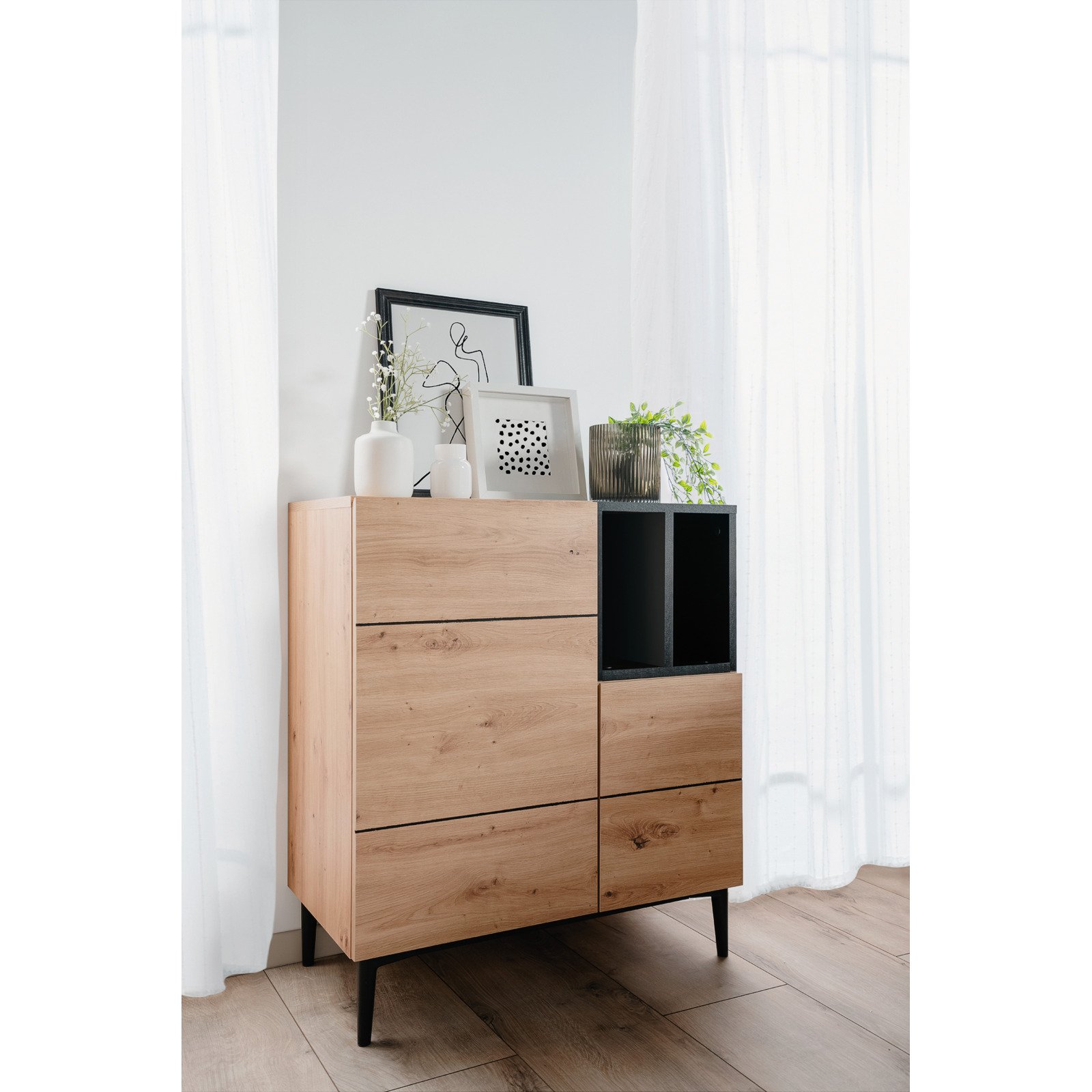 Kommode Joe Eiche Artisan schwarz 80 x 90 x 42 cm
