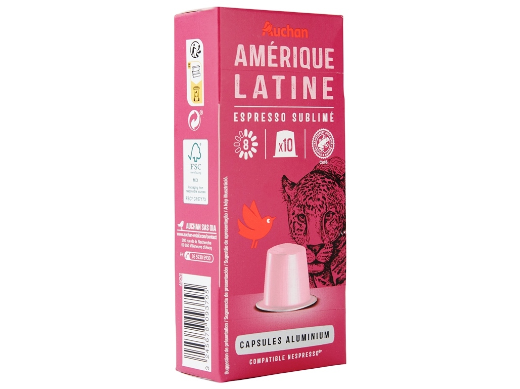 CÁPSULAS AUCHAN CAFÉ COMPATÍVEIS COM MÁQUINAS DE CAFÉ NESPRESSO ALUMINIO AMÉRICA LATINA 10UN