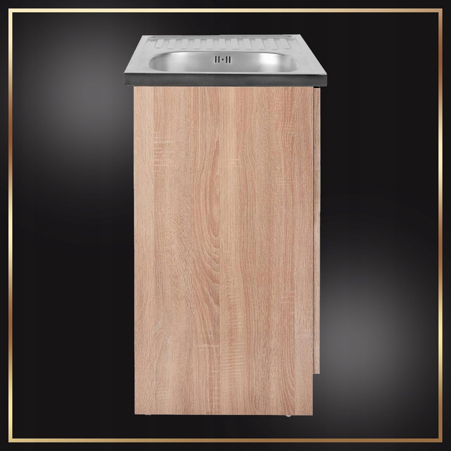 Spülenschrank Küchenschrank 80cm Sonoma Spüle Abtropf Armatur Schwarz Elastisch XXL Standschrank 46cm Tiefe Siphon Geschirrspüler Komplett Montagefertig