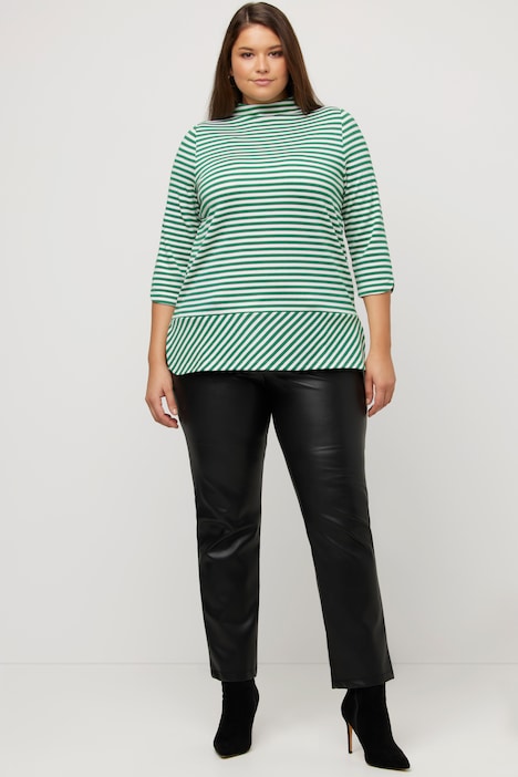 Shirt, Streifen, Metallic-Effekt, Stehkragen, 3/4-Arm