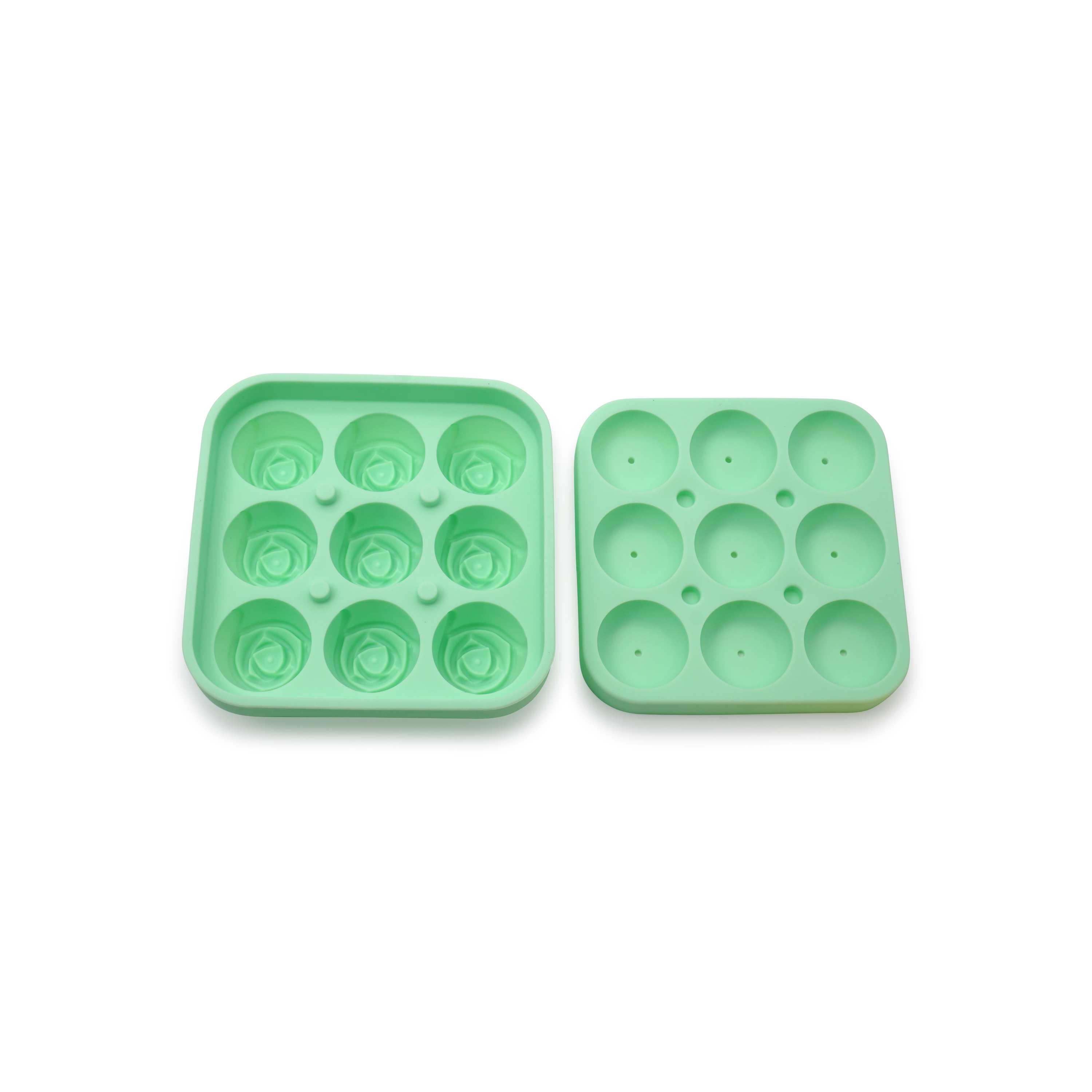 (2er Set) 9-fach 3D Silikon Eiswürfel Form DIY Ice Cube Tray mit Deckel für Cocktails / Whisky / Softgetränke - Rose