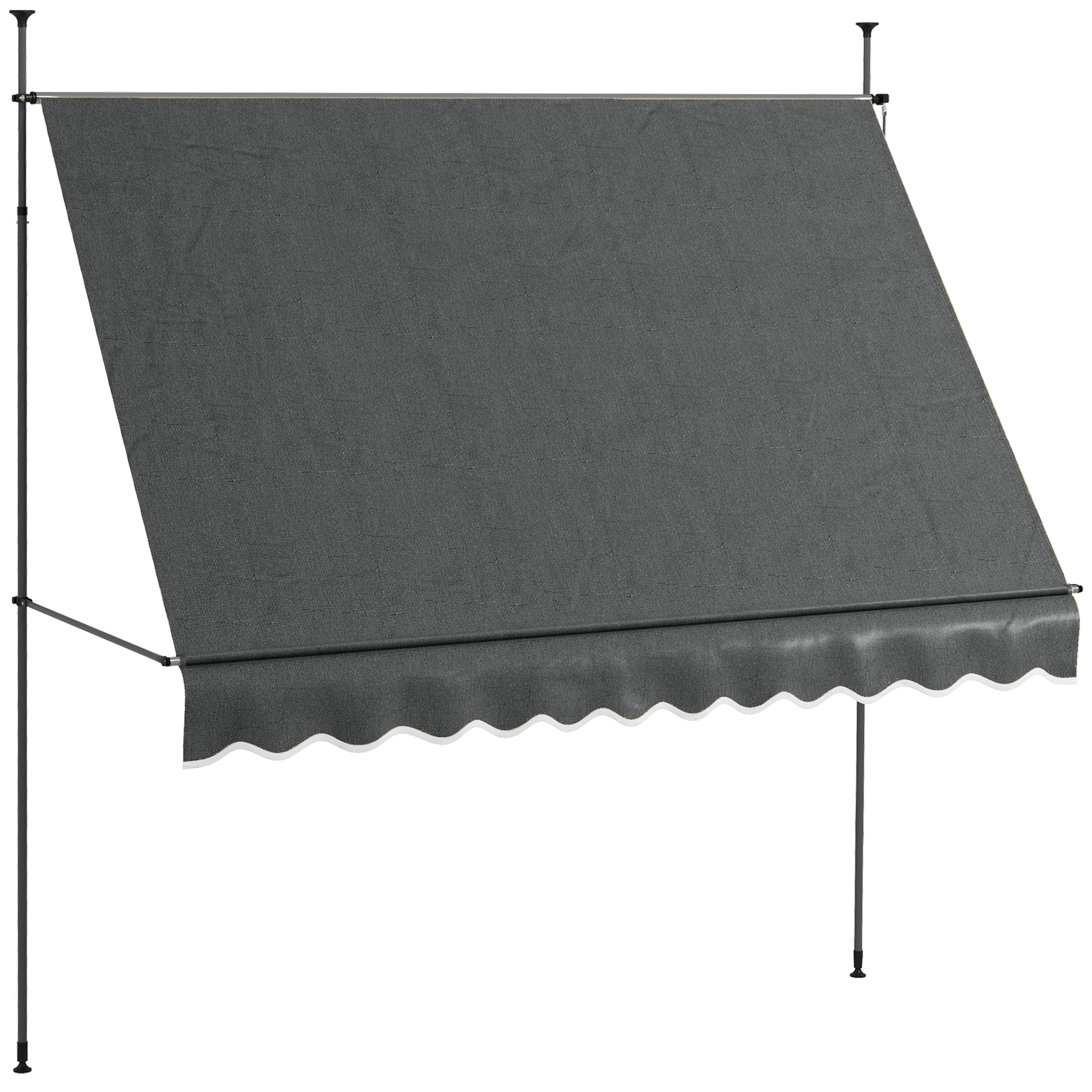 Toldo retrátil manual Outsunny 300x120x210-300 cm para varanda, com manivela, altura ajustável, impermeável e resistente aos raios UV, ideal para jardim, terraço e janelas, na cor cinza escuro.