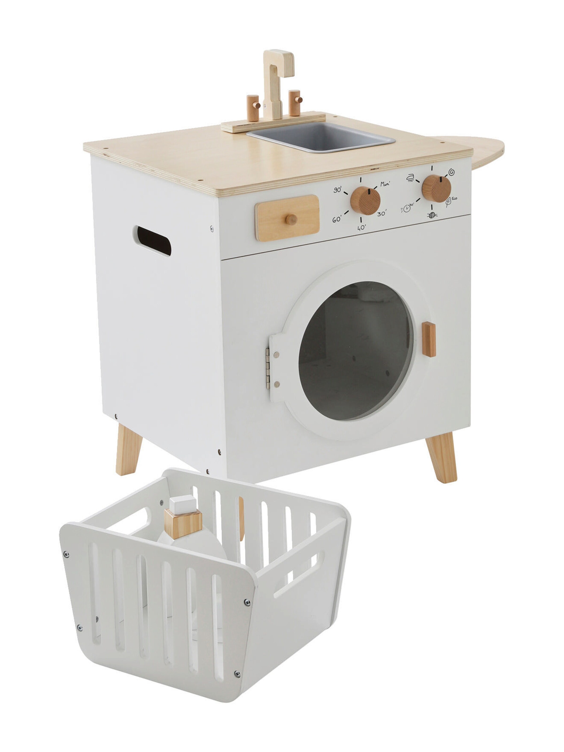 Vertbaudet Kinder Waschmaschine und Bügelstation, Holz FSC® weiß