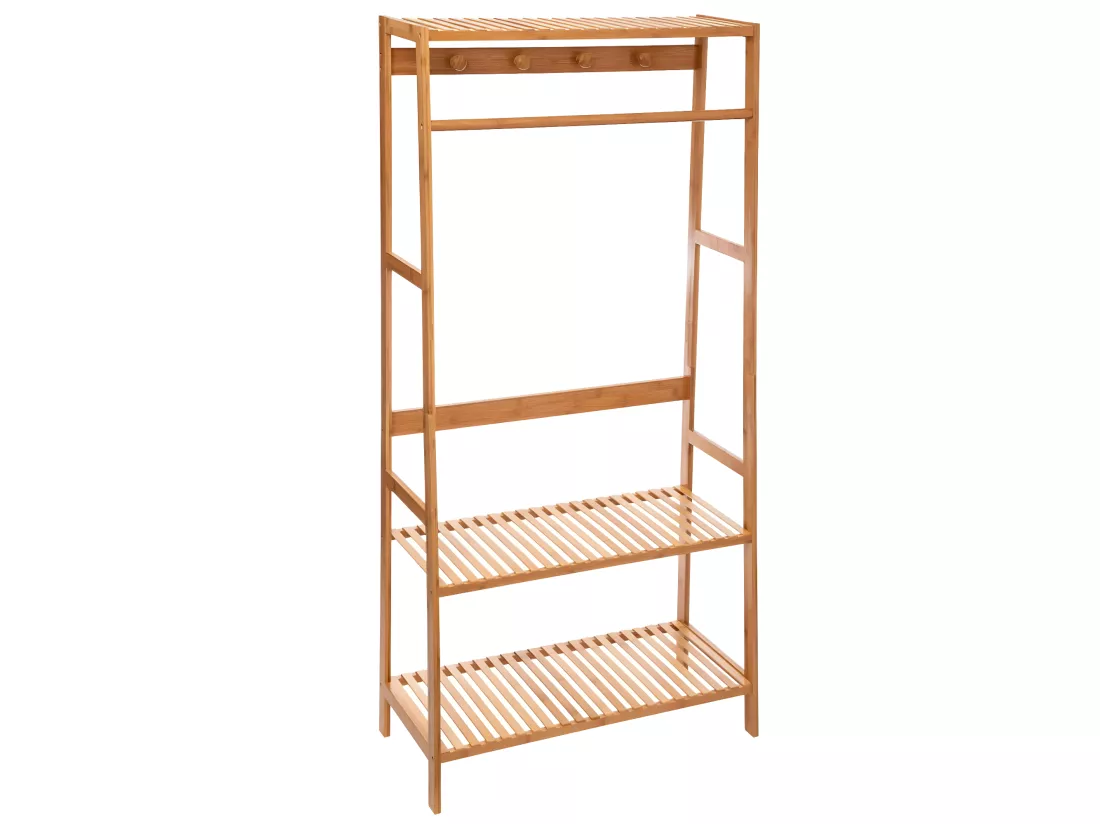 Portant à vêtements en bambou coloris naturel - Hauteur 170 x Longueur 80 x Profondeur 34 cm