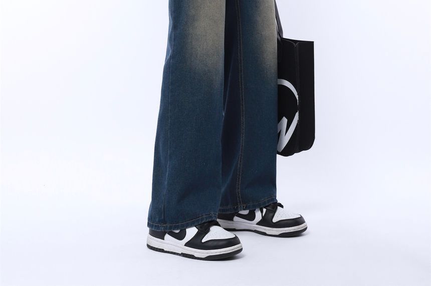 AXEN - High Waist Washed Wide Leg Jeans