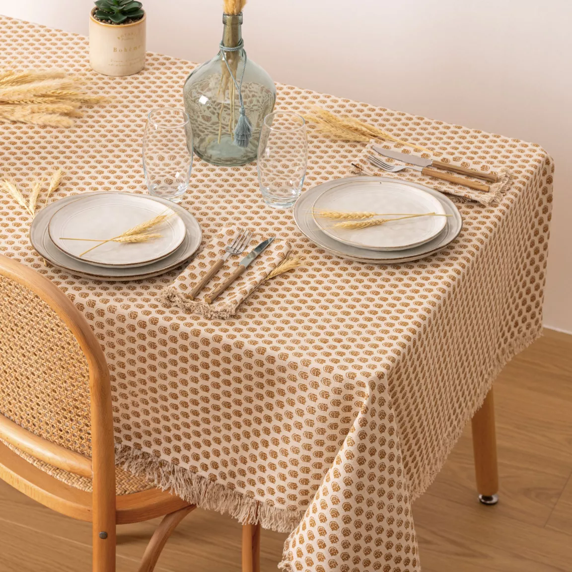 Nappe rectangulaire coton (150 x 250 cm) Indie Beige