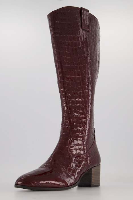 Lederstiefel, XXL-Schaft, Kroko-Prägung, Weite H