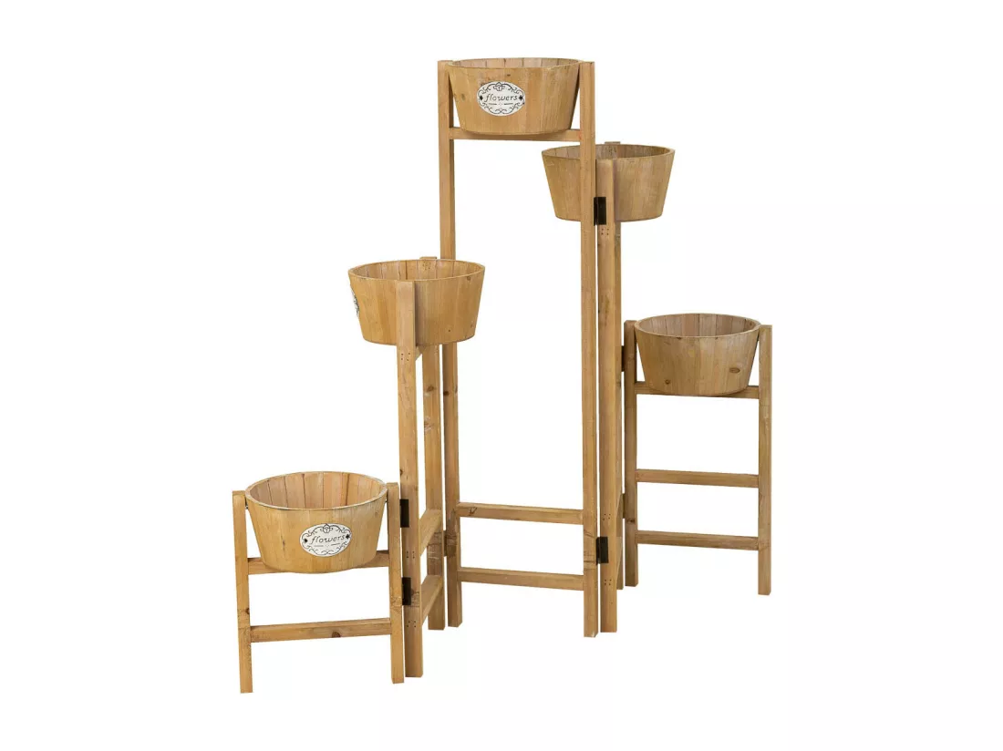Support avec 5 paniers en bois marron 124x20x90,5h