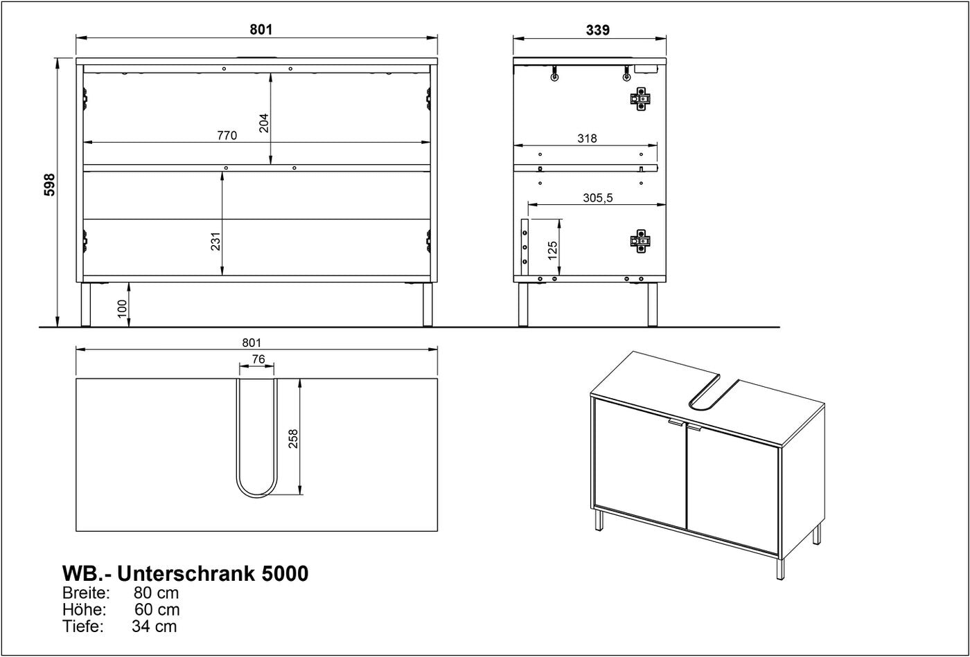 Germania Topeka Wit | Eiken Badmeubel Set Drie