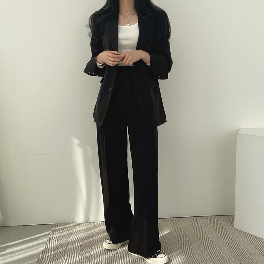 Strawolf - Effen oversized blazer / Hoge taille effen rechte broek