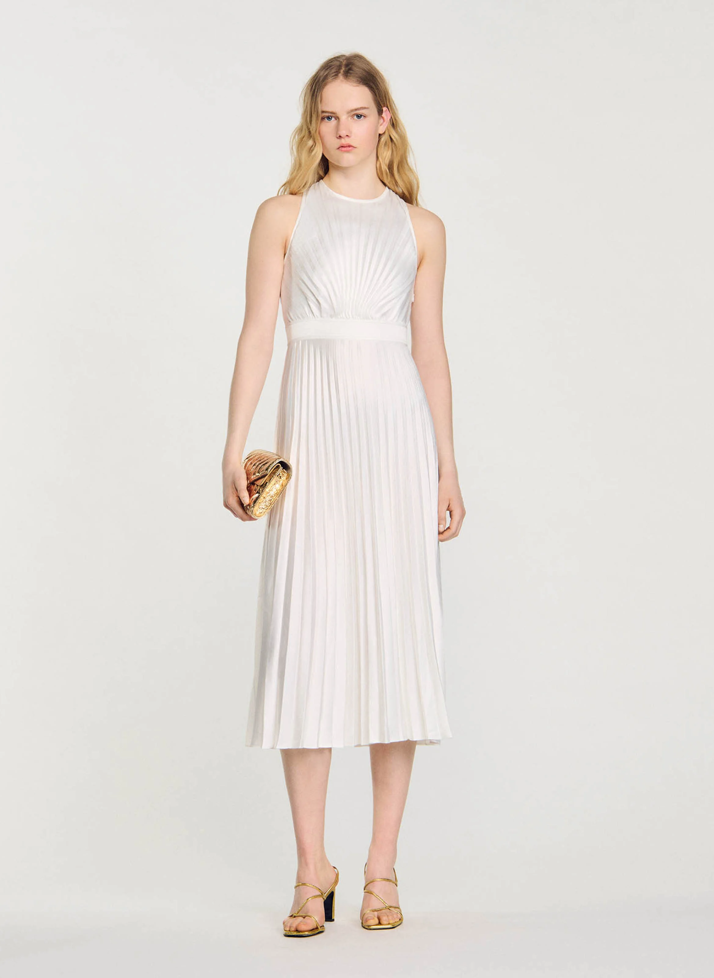 Robe midi plissée | Blanc
