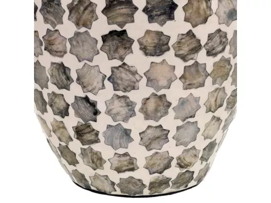 Vase en bois, capiz et rotin gris D25x59h cm