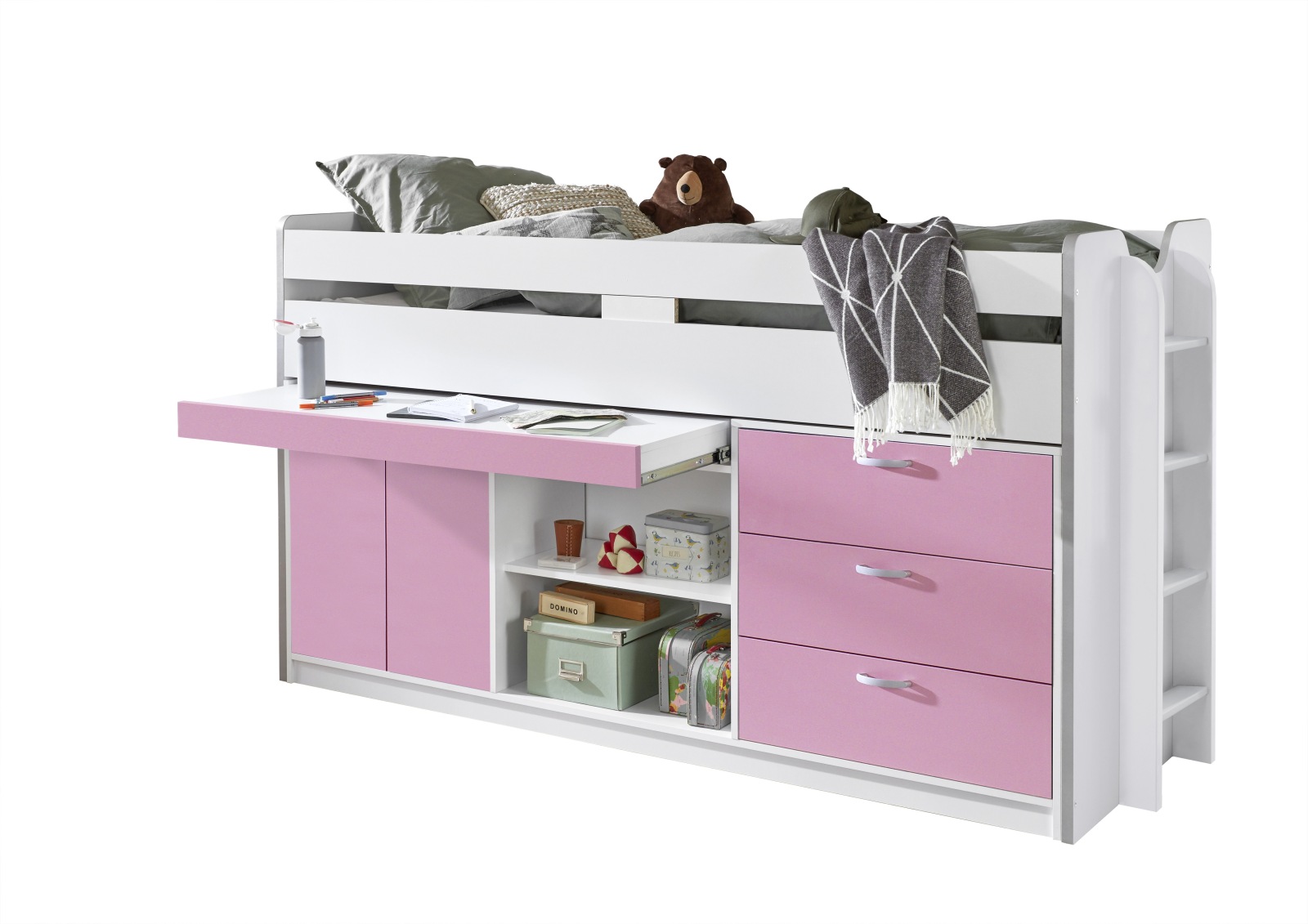 Funktionshochbett BONNY - rosa-weiß - 90x200 cm