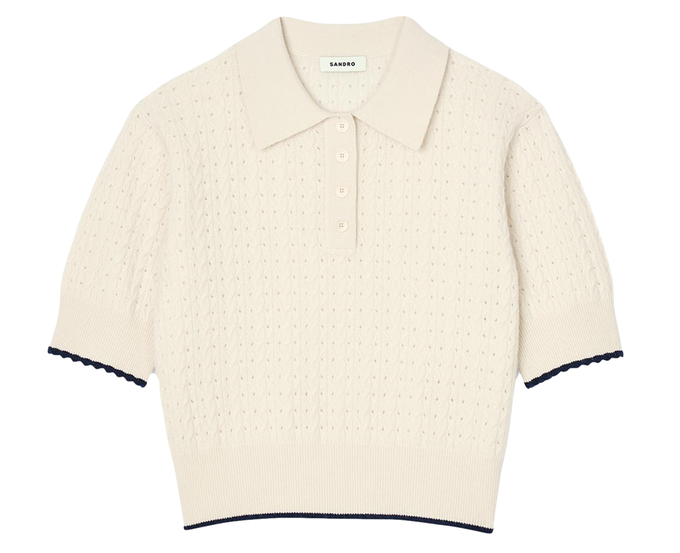 Pull court maille pointelle en laine et cachemire | Blanc