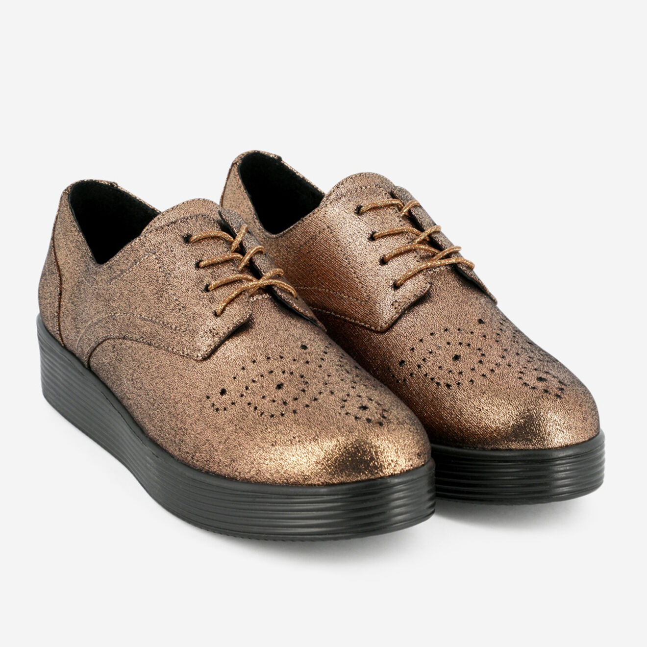 Mellow Yellow Derbies Evanari plateformes irisées bronze