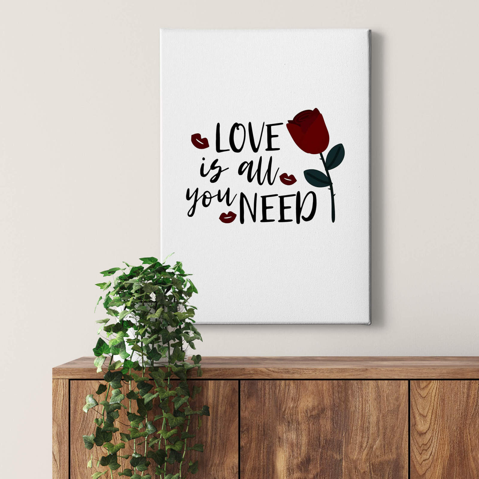 Leinwandbild LOVE IS ALL YOU NEED - weiß-schwarz - 50x70 cm