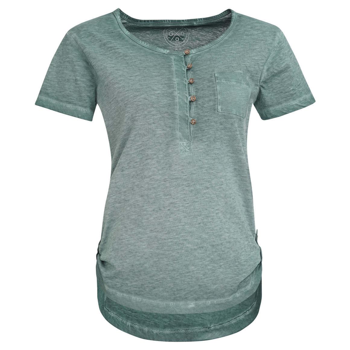 Gina Damen T-Shirt mit Knopfleiste dunkelgrün