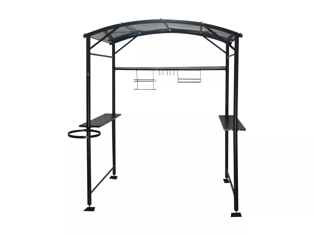 CAR1713.AC-Carport barbecue finition époxy gris anthracite / toit réalisé en acier / pieds à rattrapage de niveau et accessoires barbecue