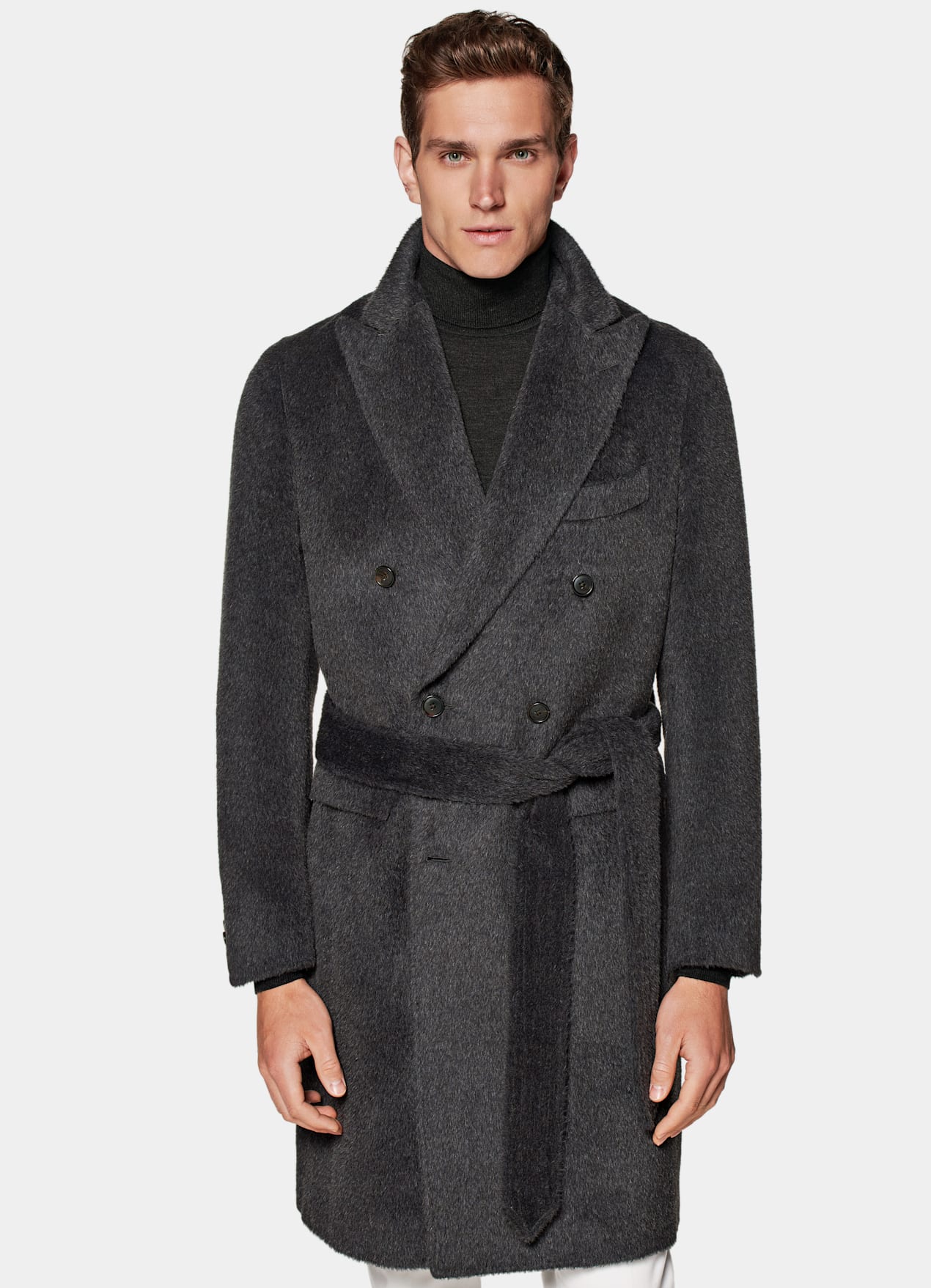 Manteau ceinturé gris foncé