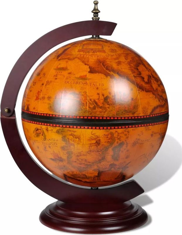 vidaXL - Globebar - Tafelmodel - Eucalyptushout - Replica Zeekaart 16e Eeuw