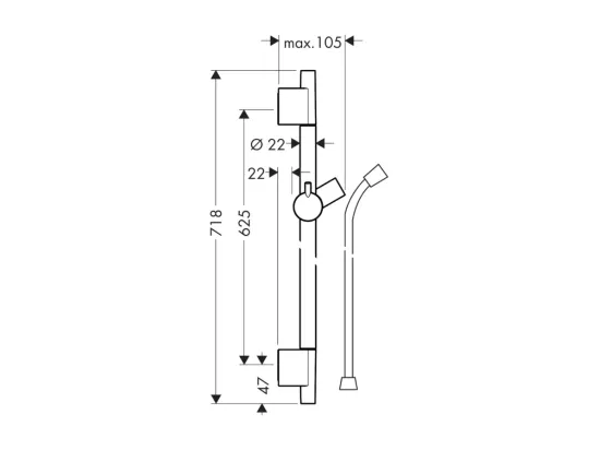 Barre de douche HANSGROHE Unica S Puro 65 cm avec flexible Noir chromé brossé