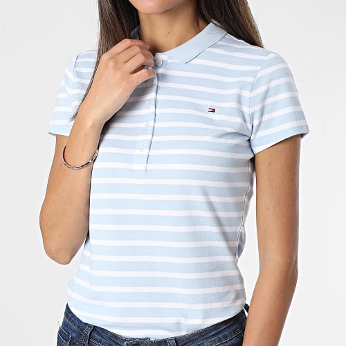 Polo Manches Courtes Femme 7151 Bleu Clair Blanc