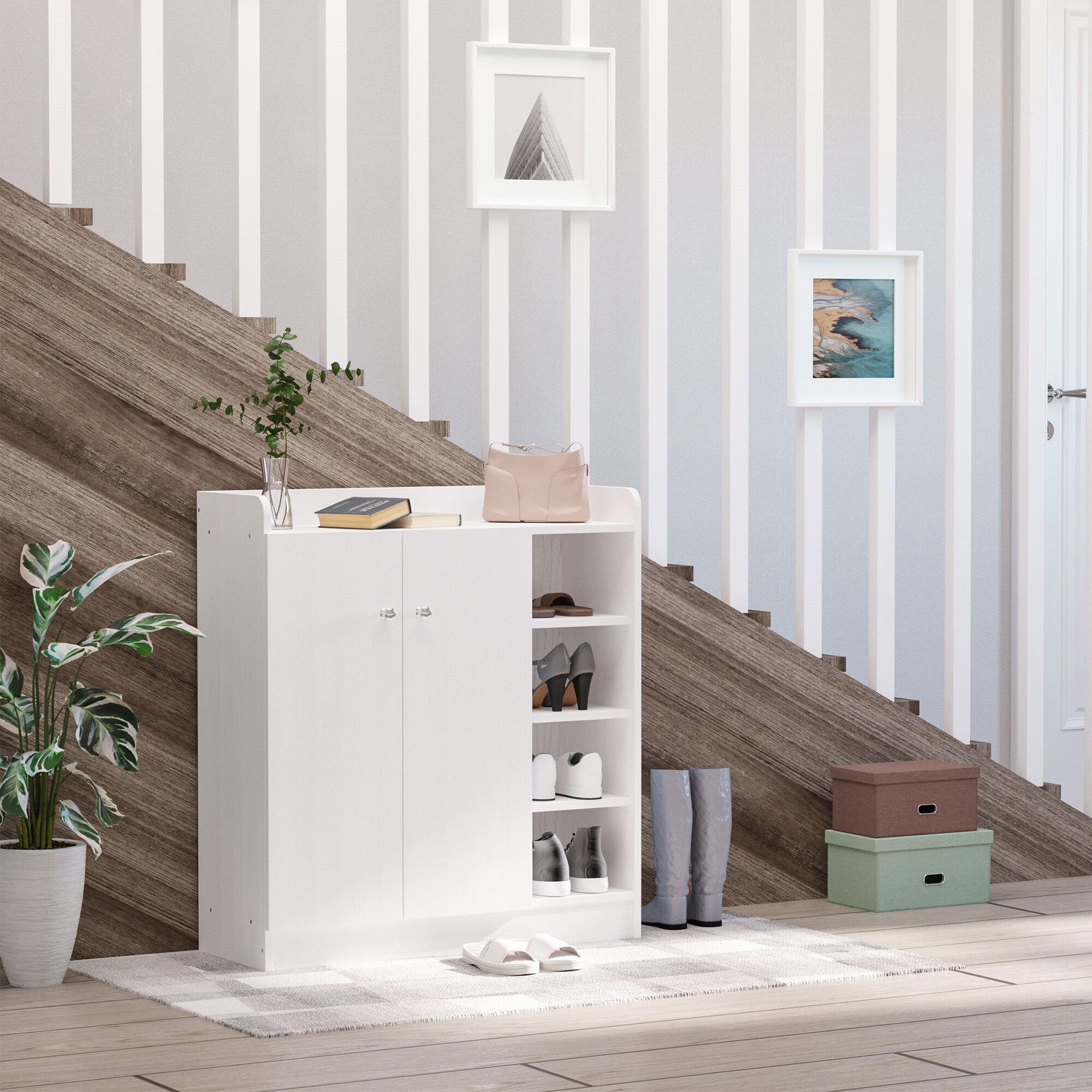 HOMCOM Schuhschrank mit 8 Etagen weiß 80L x 30B x 90Hcm