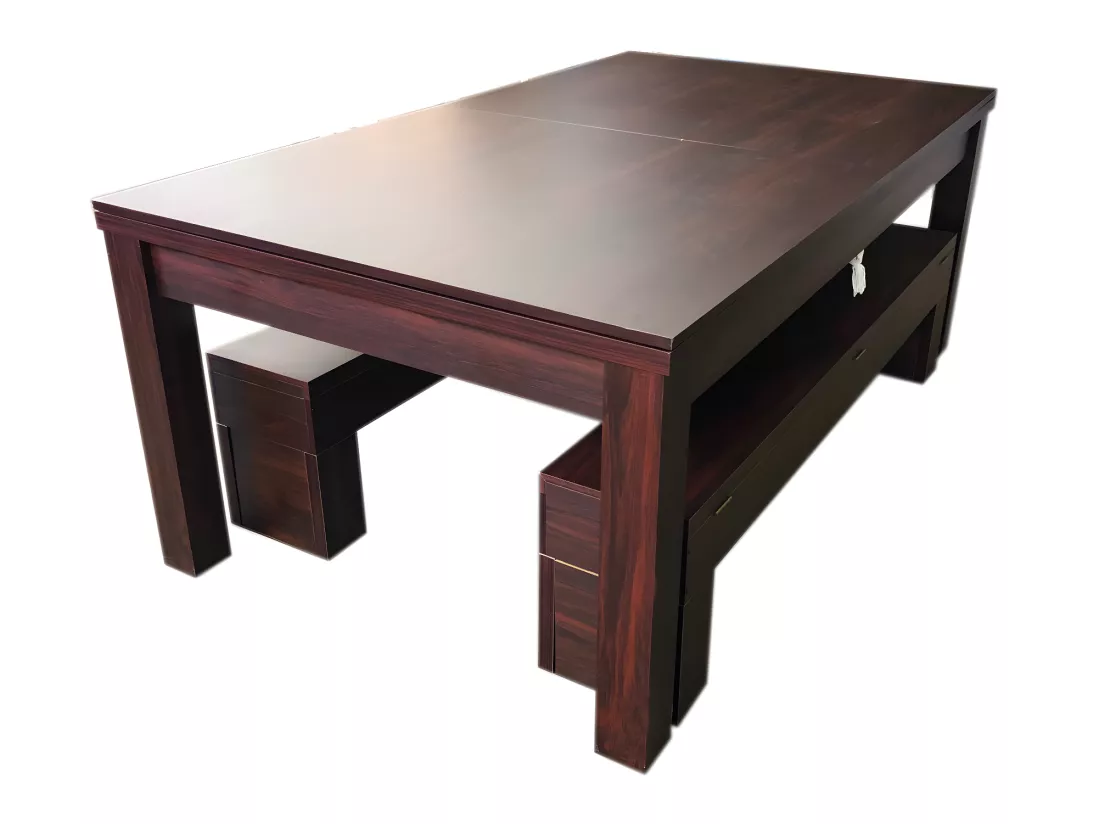 Table de Billard rouge 7 Pieds convertible avec banquettes – Etna