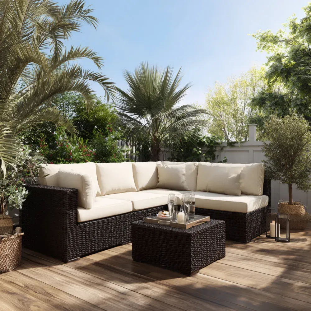 Outdoor-Gartensofa-Set Polyrattan Creme/Braun