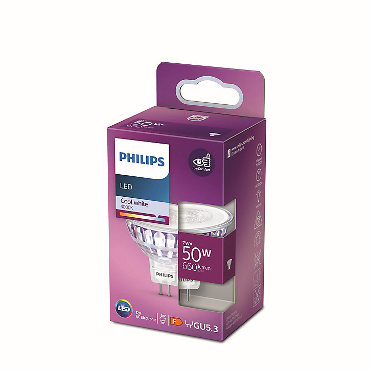 Spot LED GU5.3 660lm 7W = 50W IP20 blanc froid Philips