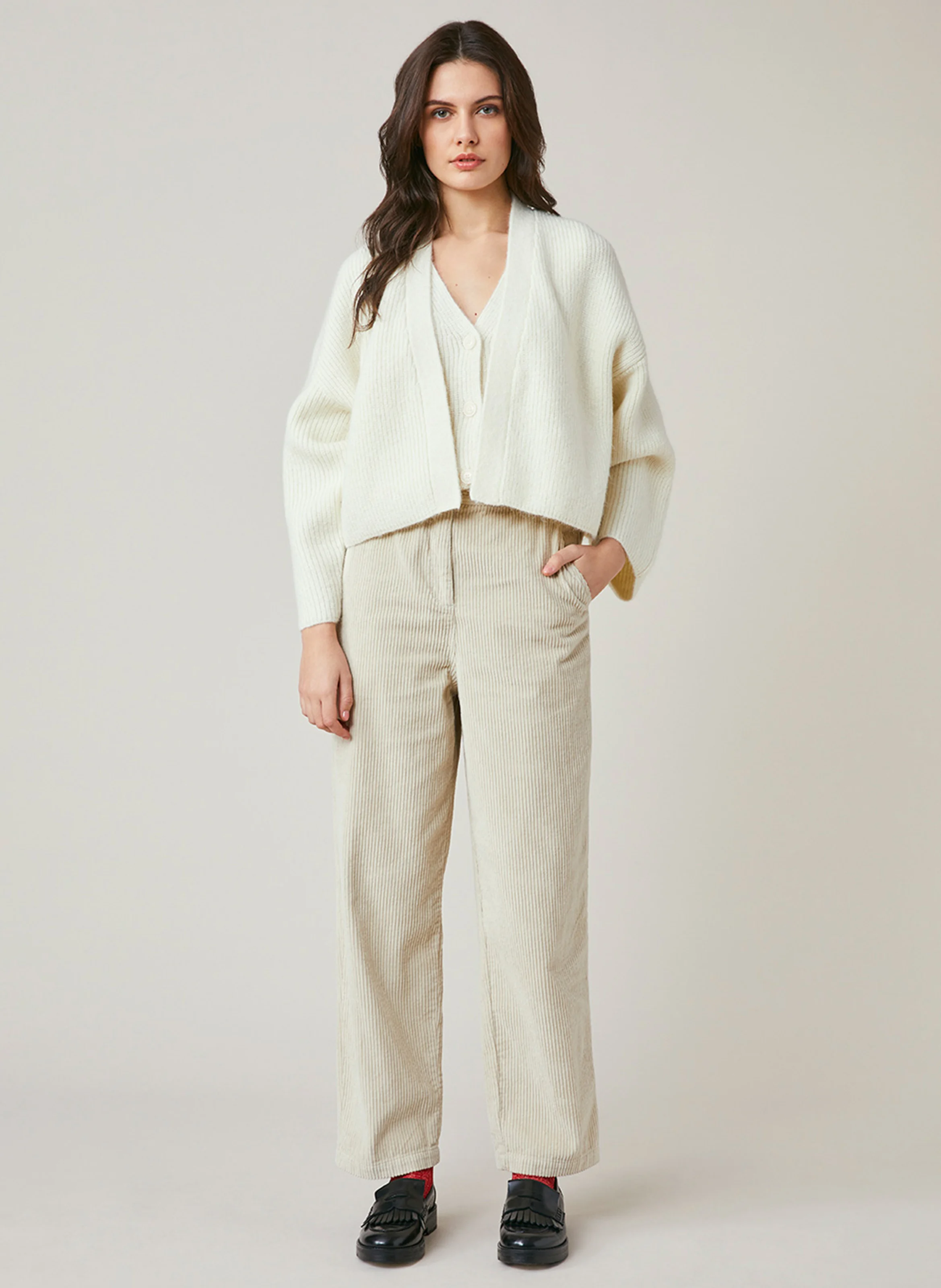 ERICA - Gilet ample en laine mélangée| Blanc