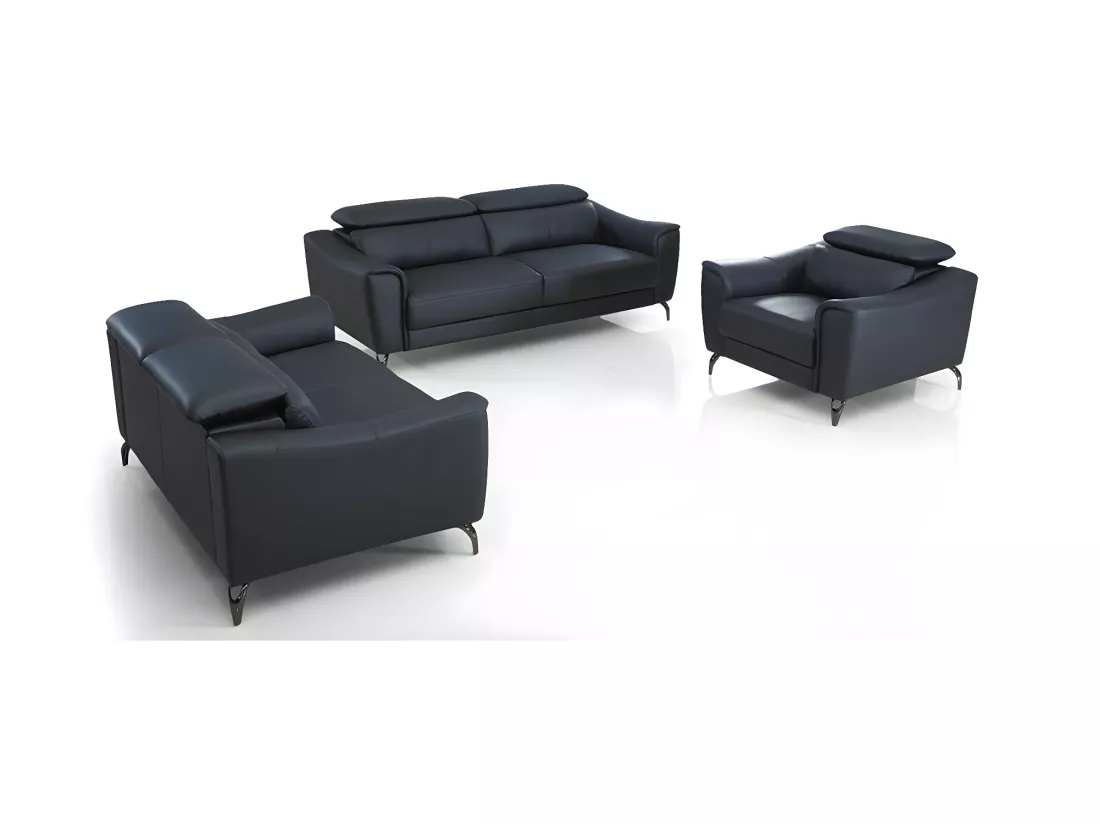 Canapé en cuir 2 places KRYS Noir - Angle Droit