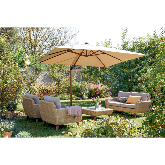 Parasol Solis en toile beige avec LED intégrées - 300x300 cm