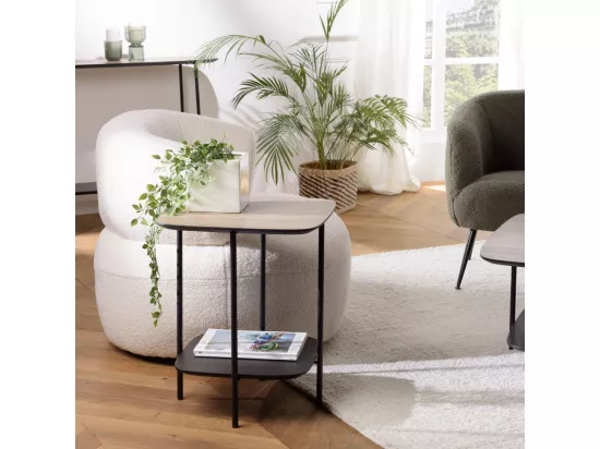 FLEUR - Table d'appoint 2 plateaux bi-matière mocha/noir pieds métal