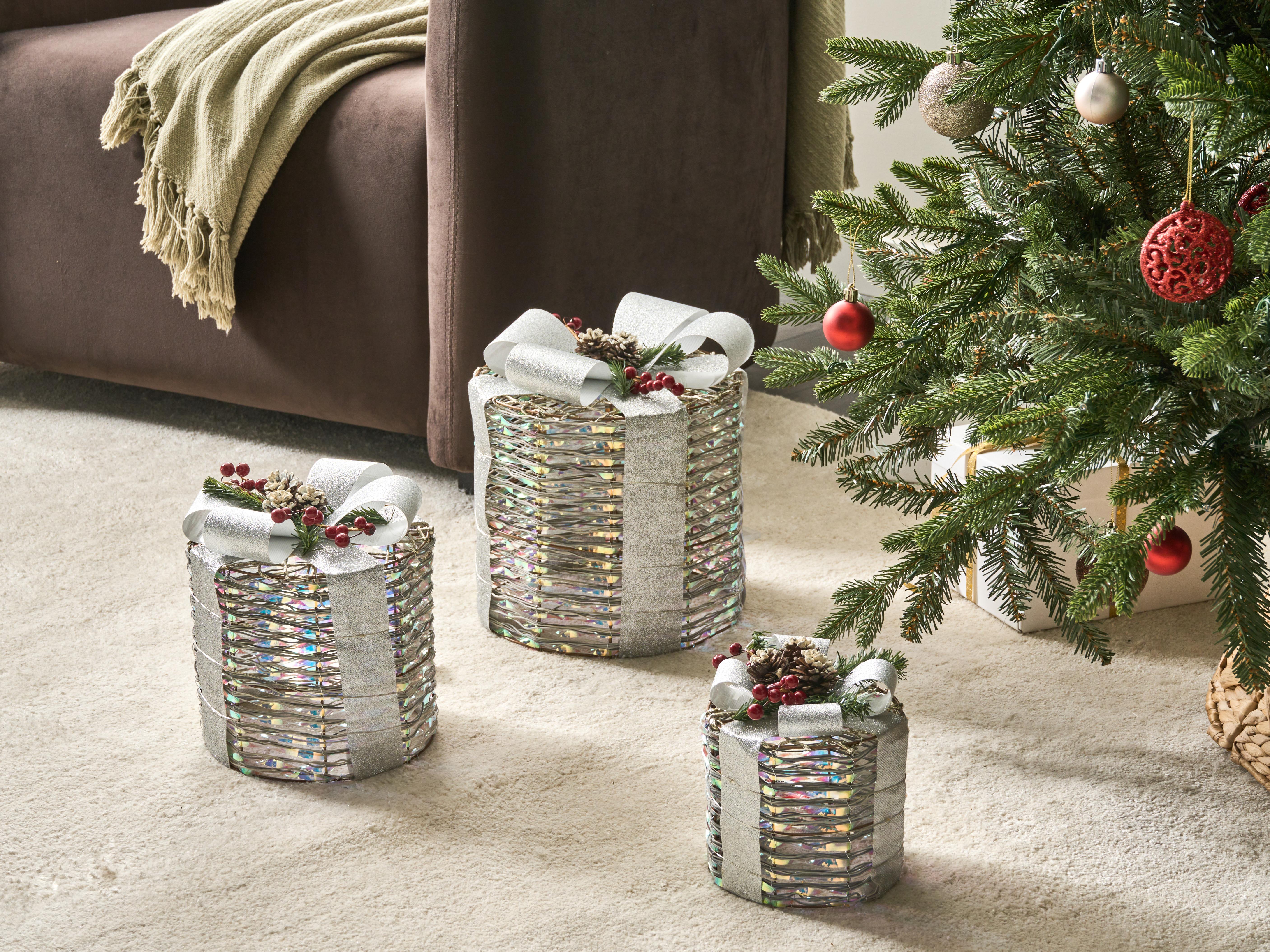 Set van 3 kerstdecoraties LED JULSO Kerstcadeaus 20/25/30 cm Zilver