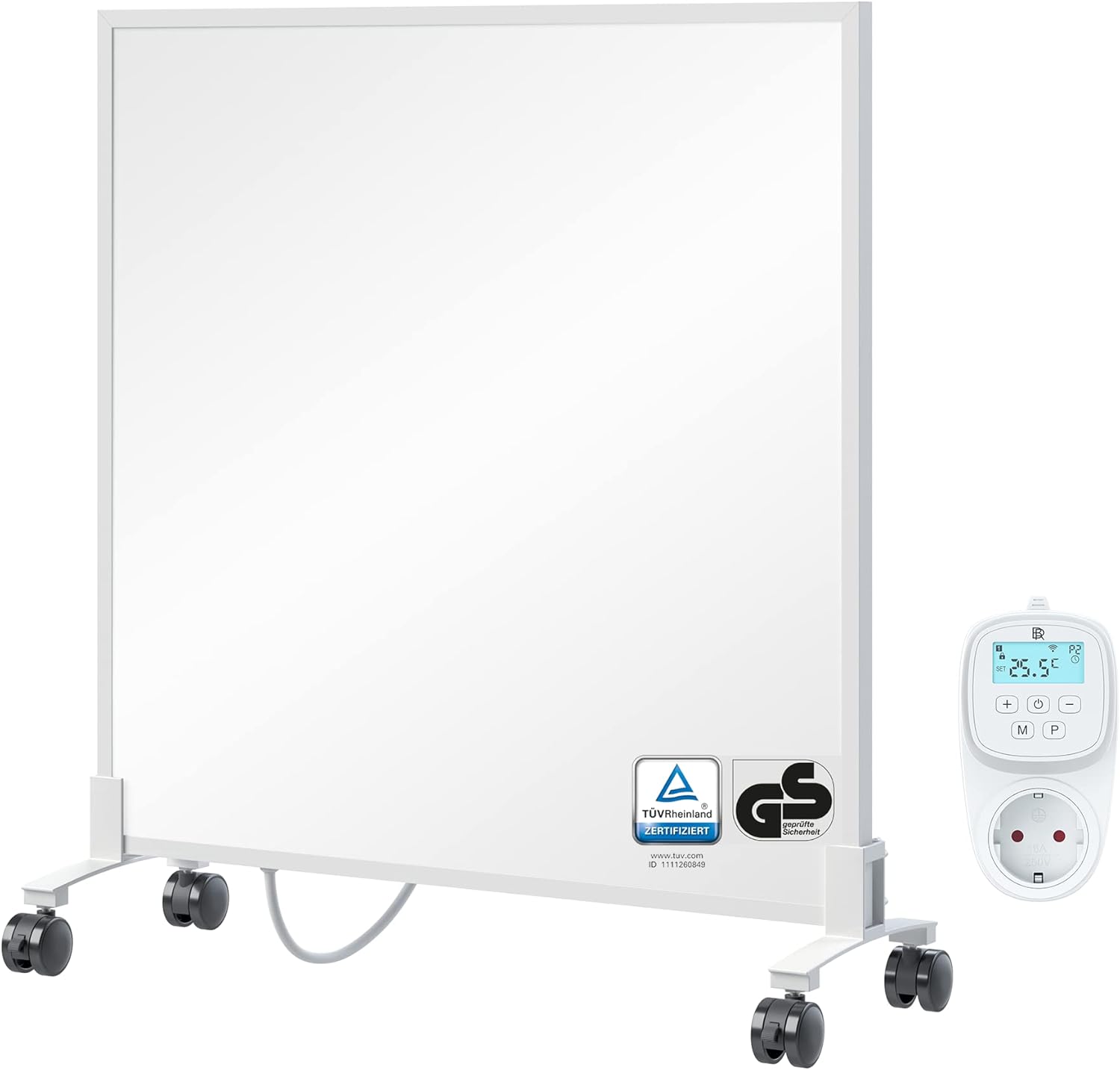 BR Bringer Infrarotheizung Standgerät - 300 Watt - Energiesparend - Mobile Elektroheizung mit Standfüßen auf Rollen, Smart Thermostat, WiFi und App - TÜV & GS (weiß)