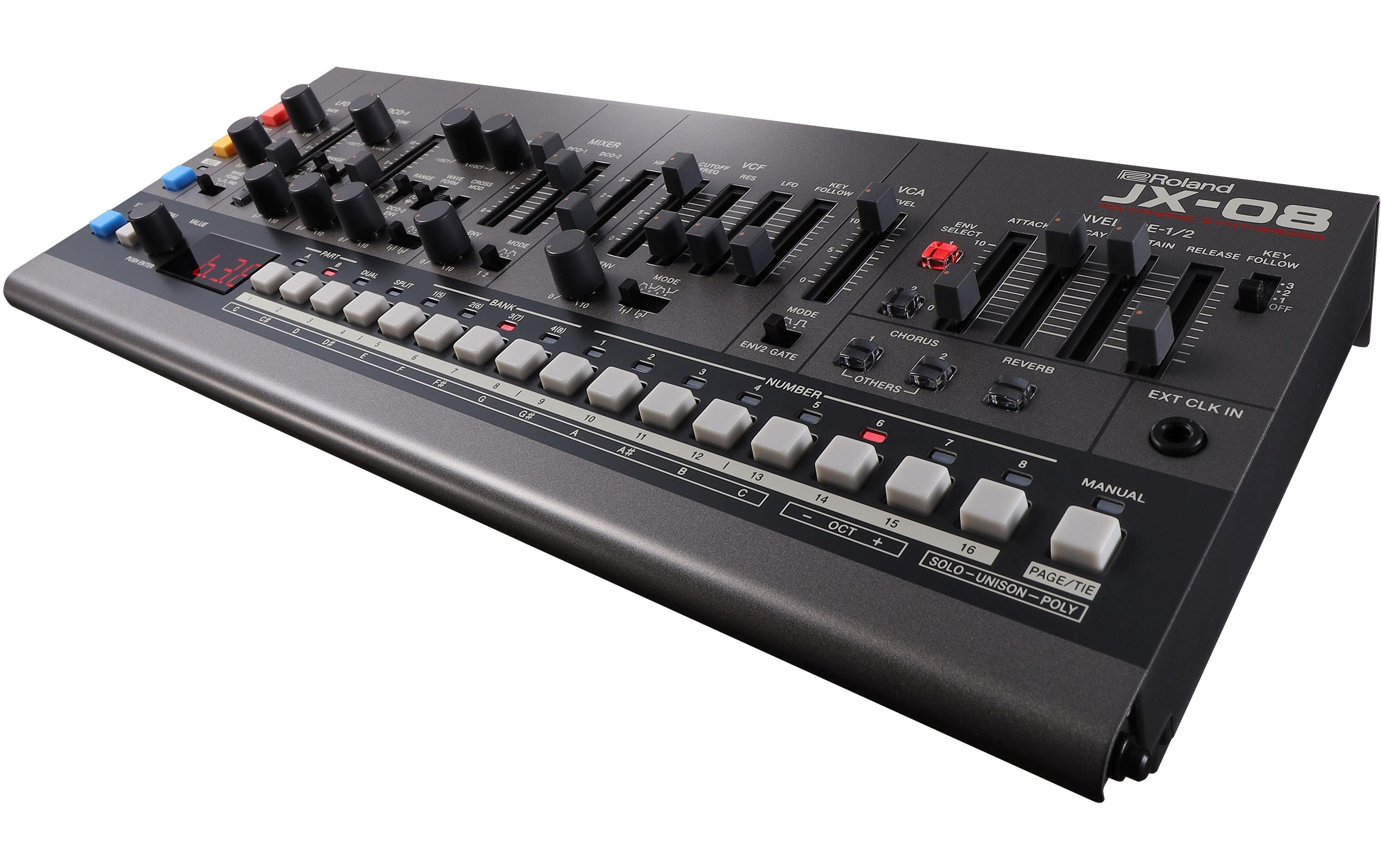 Synthesizer JX-08<br>Authentischer JX-8P Sound mit originalem Spiel- und Klangerzeugungsverhalten