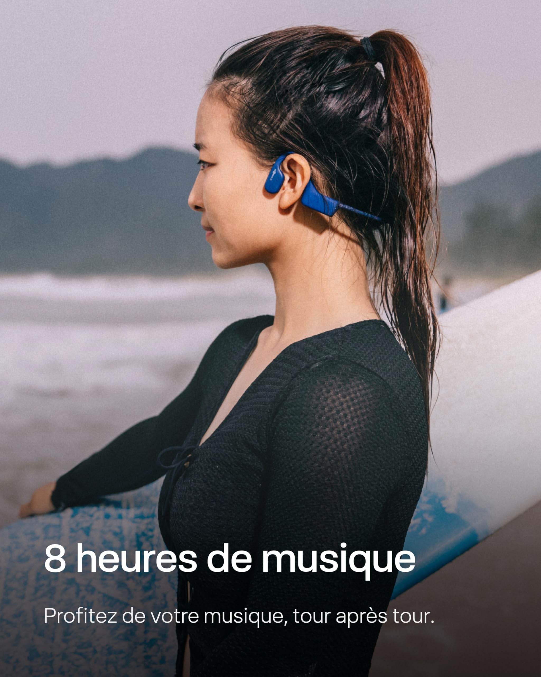 SHOKZ OpenSwim Casque à conduction osseuse, lecteur MP3 de natation étanche IP68, écouteurs de sport oreilles libres avec 4 GB de mémoire, 8H d’autonomie, bouchons d’oreilles(sans Bluetooth), Bleu