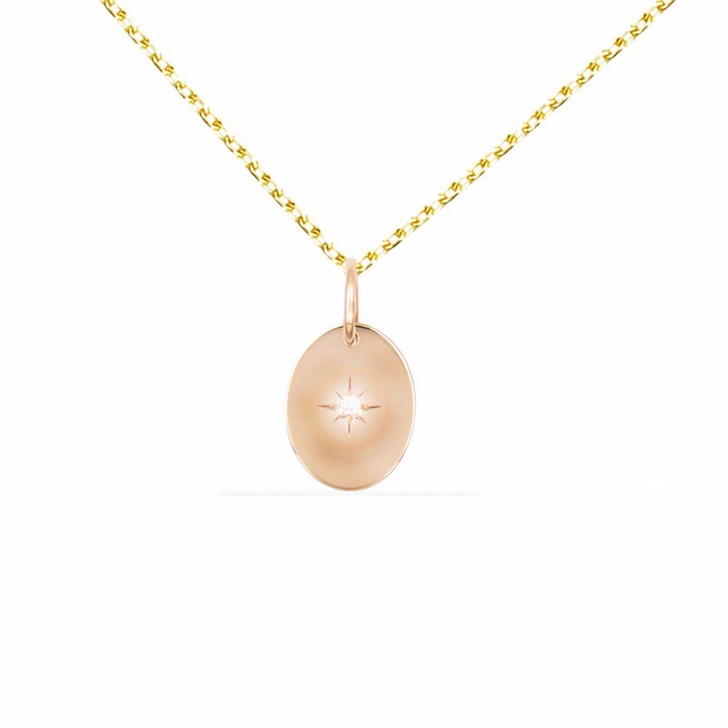Collier - Médaille Or Jaune et Diamant - Chaine Dorée