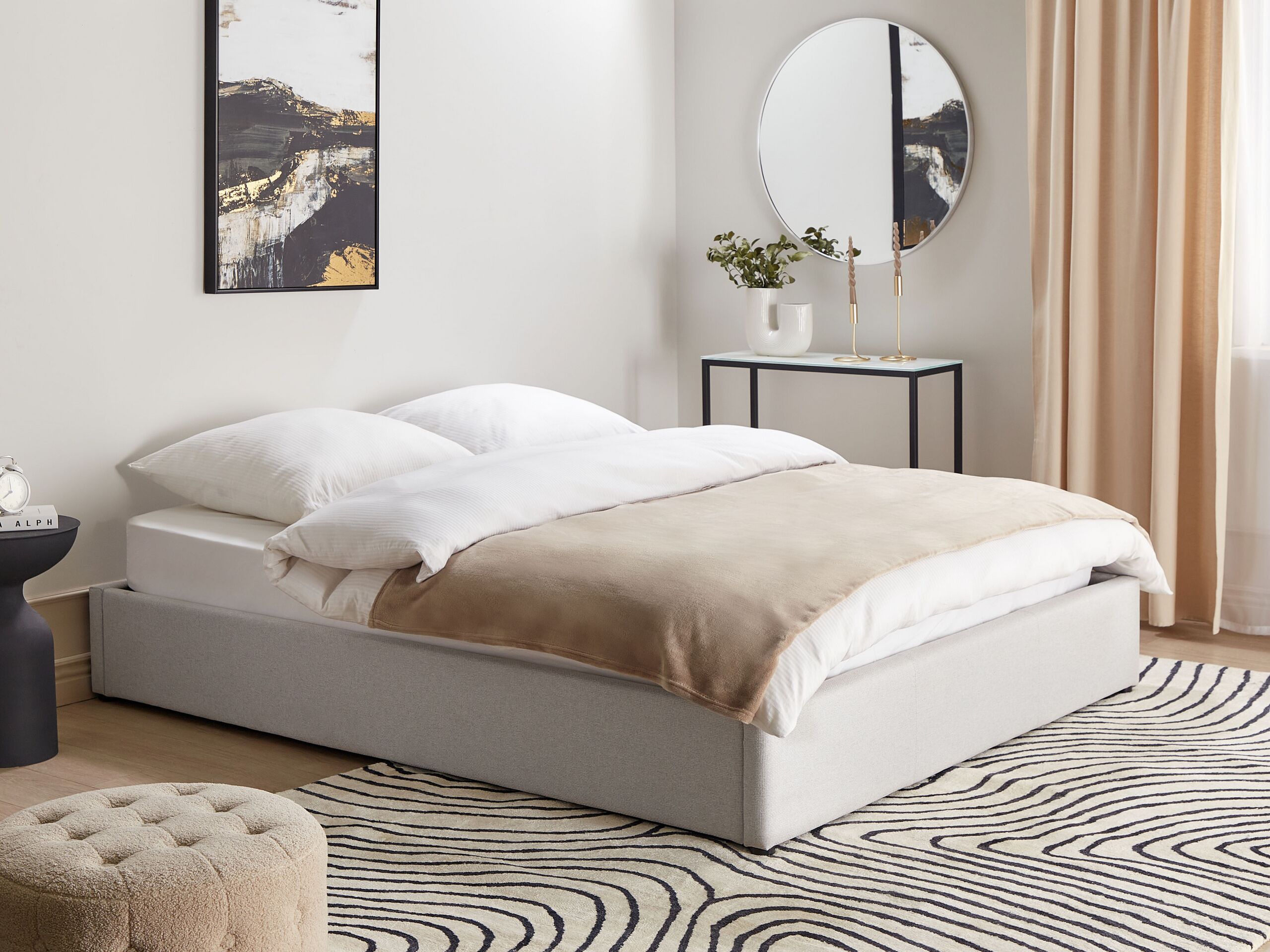 Beliani-DINAN-Tweepersoonsbed-Lichtgrijs-160 x 200 cm-Polyester