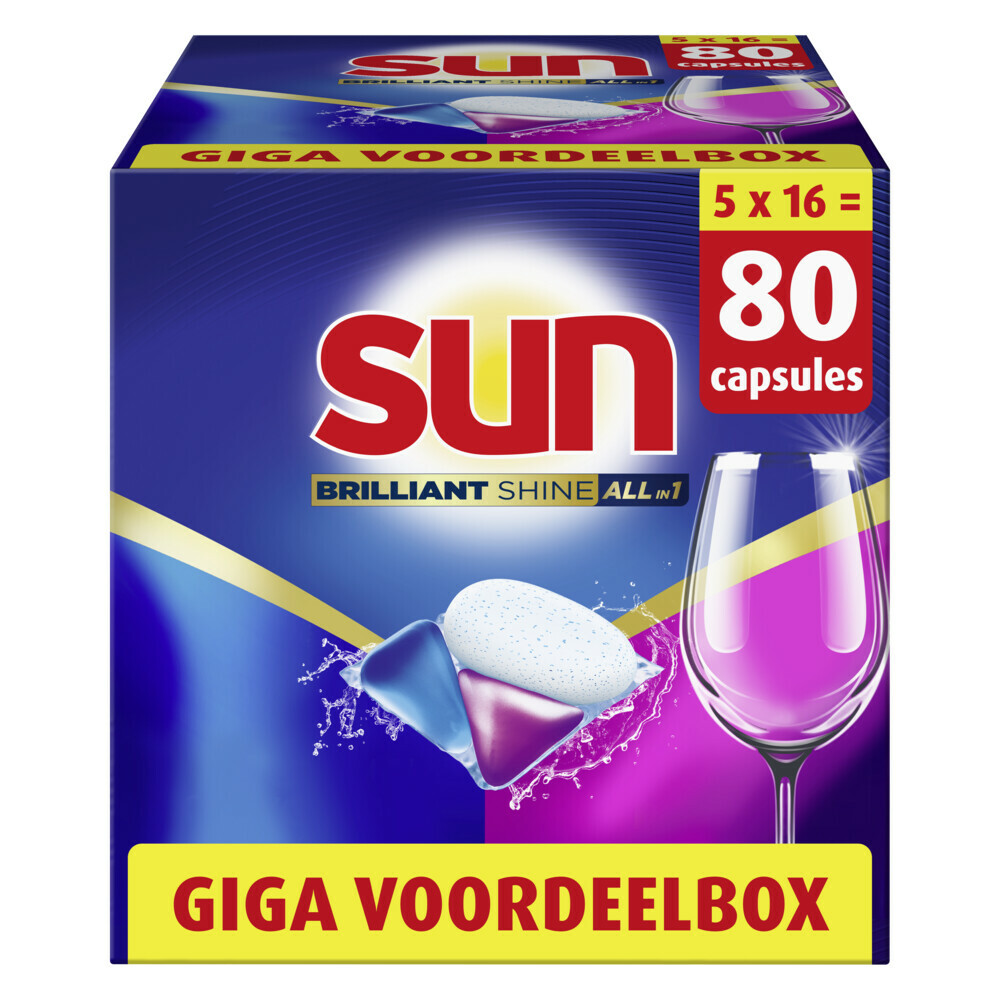 5x Sun Brilliant Shine All-in 1 Vaatwascapsules16 stuks