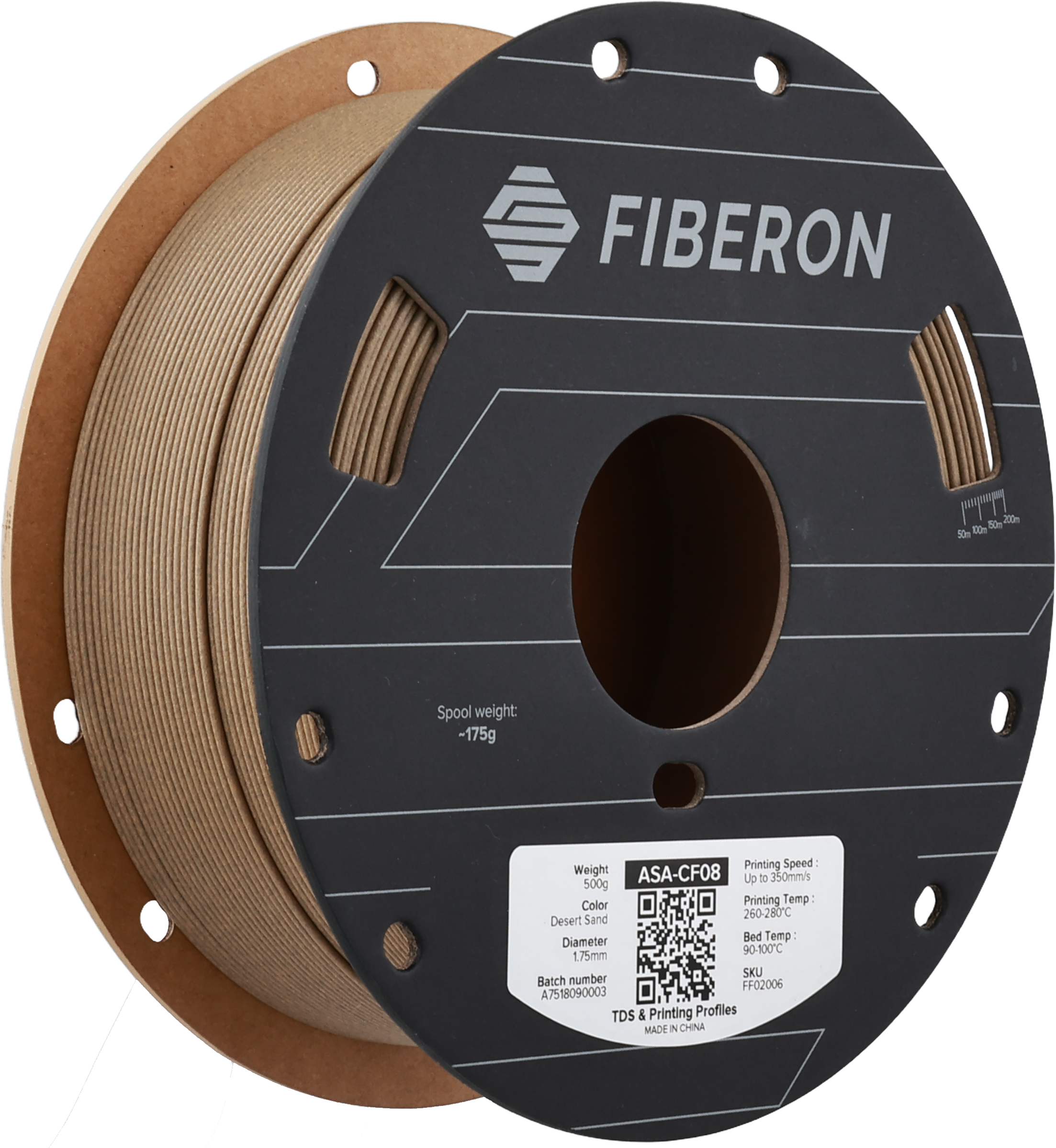 Polymaker  Fiberon™ ASA-CF08 Desert Sand, 1,75 mm / 500 g    Carbonfaserverstärktes ASA Filament für robuste Anwendungen in Desert Sand